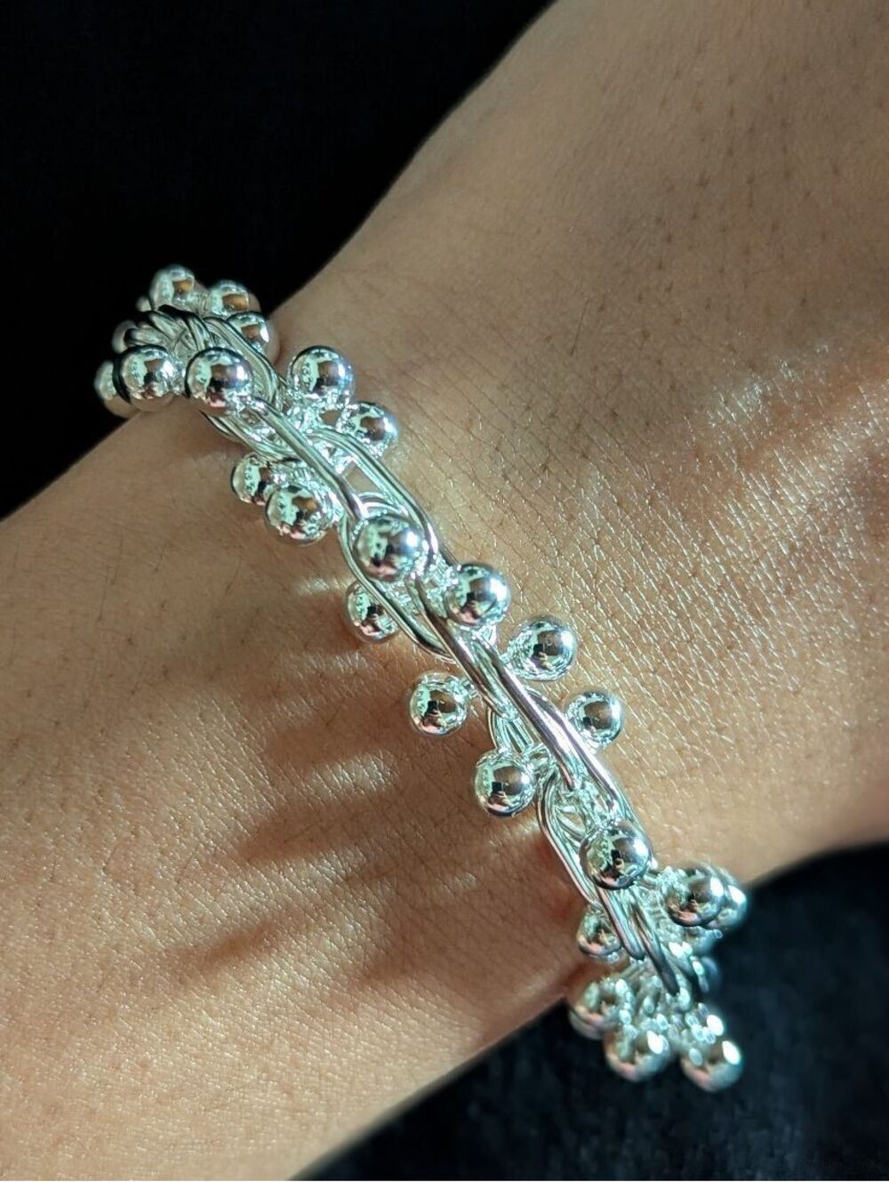 Sterling Silver Twisted Ball Link Bracelet Chunky Toggle Clasp Statement Plated